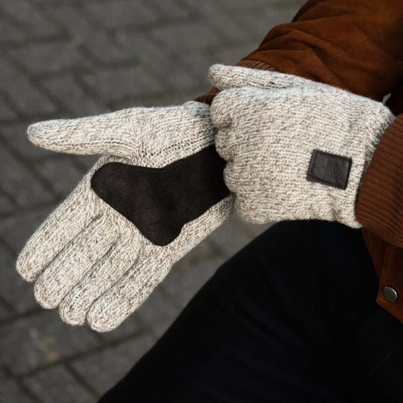 Hudson (grä) - stickade handskar i shetlandsull med fleecefoder